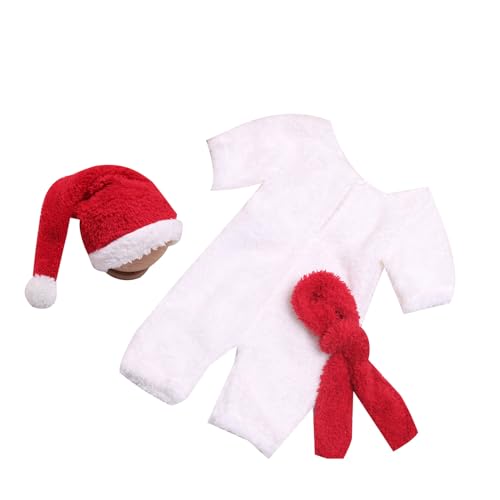 FOLODA Säuglingsfotografie Requisiten Weihnachtskostüm Strampler Weihnachtsmütze Halstuch Baby Fotoshooting Kleidung Geschenk Für Neugeborene von FOLODA