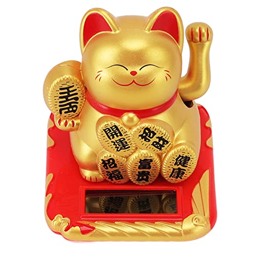 Solarenergie Winkende Katze, Winkender Arm, Glückskatzenstatue, Reichtum, Begrüßung, Heller Spaß, Umweltfreundlich für das Auto (Champagner mit chinesischen Schriftzeichen) von FOLOSAFENAR