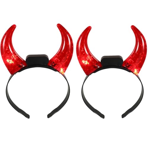 FOMIYES 2 Stück Leuchtender Teufel Stirnband Leuchtendes rotes Horn Stirnband Kostüm Haarschmuck für Damen Herren Halloween Karneval Cosplay Foto Prop Teufelshörner Kopfschmuck (rotes) von FOMIYES