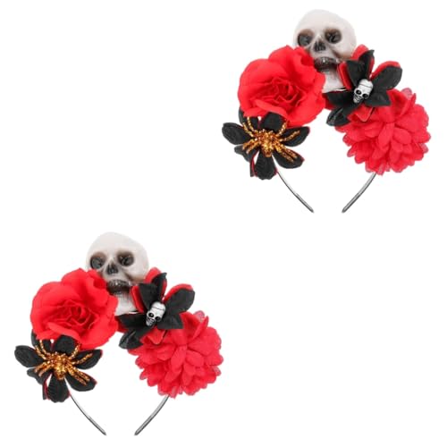 FOMIYES 2St Schädel Rose Stirnband Blumenkopfschmuck Halloween Halloween-Party-Dekor Mode halloween haarreif halloween headband Haarbänder Halloween-Haarbänder Seidentuch rot von FOMIYES