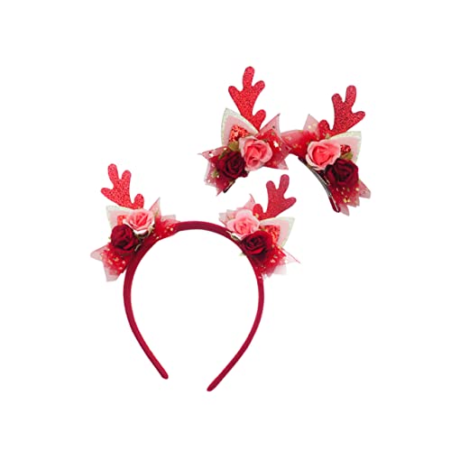 FOMIYES 3St Blumenstirnband Geweih Haarspange Make-up-Haarband christmas hair accessories weihnachtshaarspangen haarschmuck Haar festlicher Haarreif Haarspange Weihnachten rot von FOMIYES