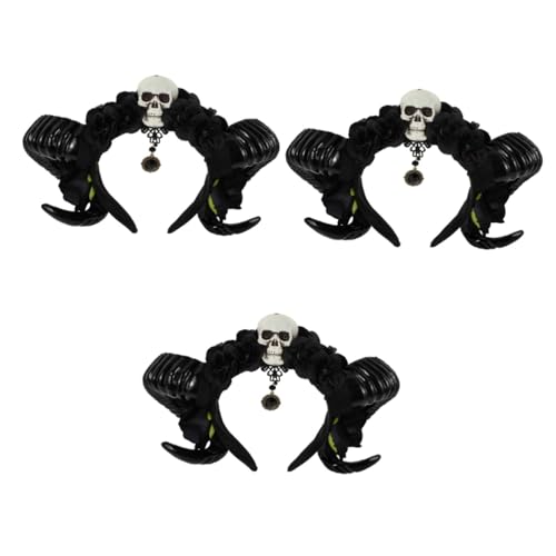 FOMIYES 3st Haarschmuck Aus Hornschleier Stirnband Aus Schafshorn Schaf Stirnband Halloween-haarschmuck Ohr Haarband Halloween Schwarzes Schleier Stirnband Teufelshörner Stoff von FOMIYES