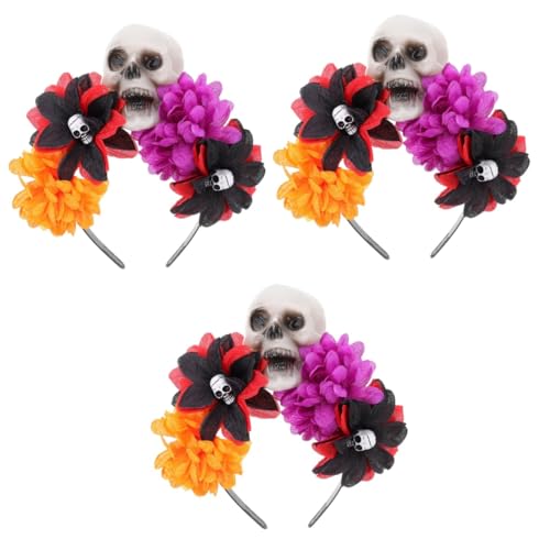 FOMIYES 3st Schädel Rose Stirnband Skelett-stirnbänder Rote Tiara Schwarzes Akzentdekor Blumengirlande Halloween-haarband Halloween-rosen-stirnbänder Haarbänder Mit Rosenblüten Seidentuch von FOMIYES