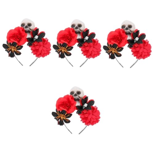 FOMIYES 4 Stück Schädel Rose Stirnband halloween haarreif halloween headband kronkorken Rotes Dekor Stirnbänder für damen schwarz Mode -Stirnbänder Halloween-Haarbänder Seidentuch von FOMIYES