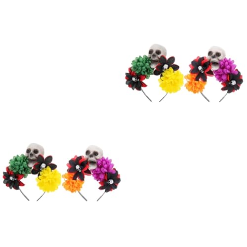 FOMIYES 4 Stück Schädel Rose Stirnband halloween haarreifen halloween haarschmuck Halloween-Stirnband für Erwachsene Blumenstirnbänder für Frauen tot mexikanische Stirnbänder für Frauen von FOMIYES