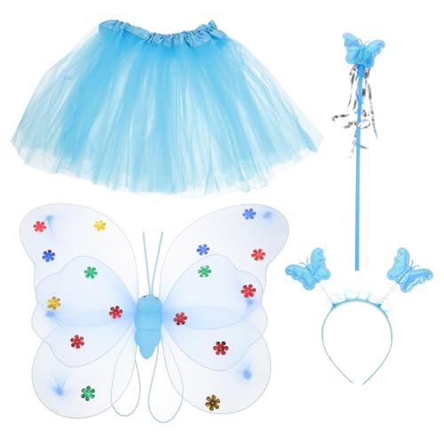 FOMIYES Feen Kostüm für Mädchen mit Schmetterlingsflügeln Blauem Netzrock und Zauberstab Hautfreundlich für Party Bühne Tanz und Geburtstagsfeier Geeignet FOMIYES Feen Kostüm für Mädchen mit Schmetterlingsflügeln Blauem Netzrock und Zauberstab Hautfreundlich für Party Bühne Tanz und Geburtstagsfeier Geeignet von FOMIYES