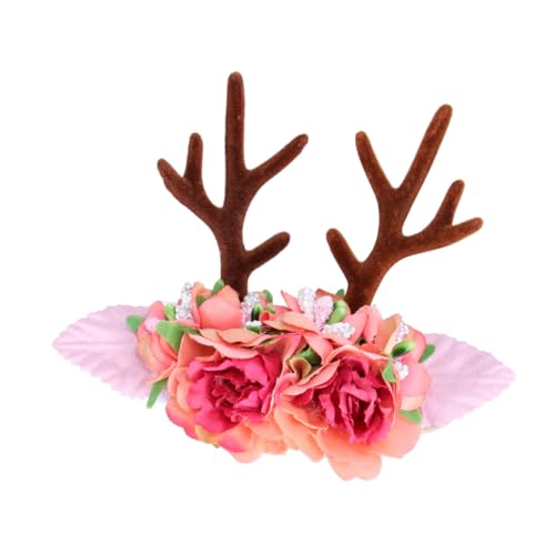 FOMIYES Hübsches Haarband Für ädchen Mit Blumen Und Rehgeweih Weihnachts Party Cosplay Haaraccessoire Für Und Pink Perfekt Für Feiern Und Festlichkeiten von FOMIYES