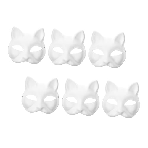 FOMIYES Katzenmaske: 6 Stück Therian-Maske Weiße Katzen-Gesichtsmaske Blanko Diy-Tier-Bemalte Maske Für Halloween Maskerade Cosplay von FOMIYES