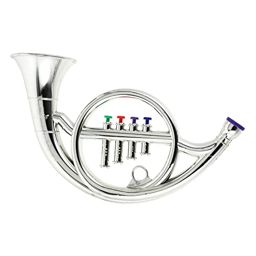 FOMIYES Kinder Trompete Französisch Horn Tuba Spielzeug Musikalische Windinstrumente Metallic Silber Trompetenhorn mit 4 Farbigen Schlüsseln Performance Prop von FOMIYES