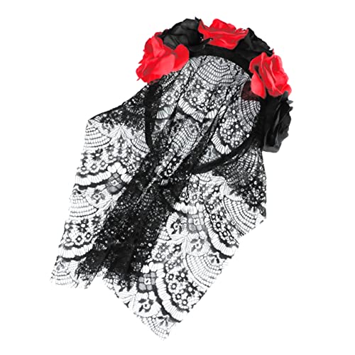 FOMIYES Spitzen Rosen Kopfschmuck Gothic Halloween Rosen Stirnband Rot von FOMIYES