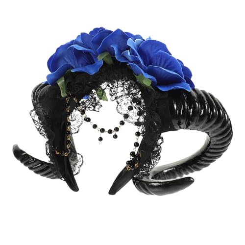 FOMIYES Stirnband Aus Teufelshorn Goldene Kopfbedeckung Skelettkopf Kranz Braut Stirnband Teufels Haarreifen Hörner Kostüm Haargummis Für Frauen Halloween-cosplay-stirnband Plastik Blue von FOMIYES