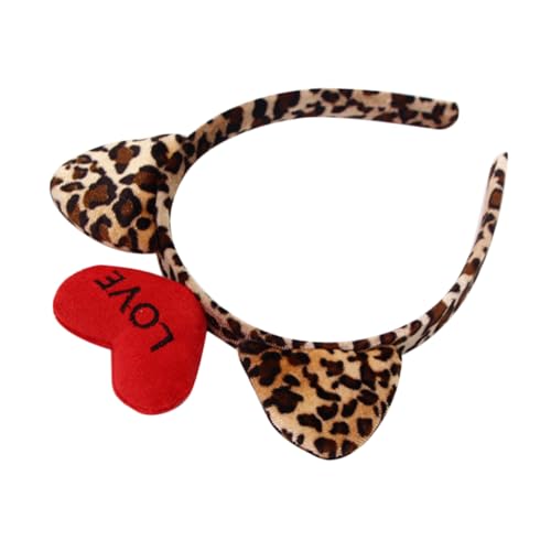 FOMIYES Süßes Leoparden Katzenohren Stirnband Mit Herz Für Den Valentinstag Haarschmuck Flauschige Plüsch Haarbänder Für Cosplay Make Up Yoga Und Foto Requisiten von FOMIYES