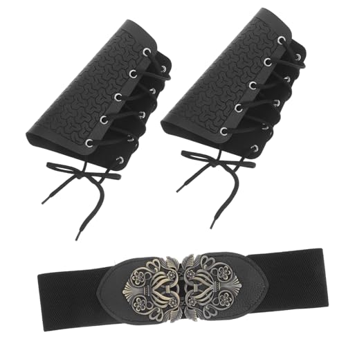FOMIYES Vintage Mittelalterlicher Wikinger Gürtel und Armschutz Elastischer Retro Taillengürtel mit Armschoner Handgefertigt für Renaissance Kostüm Cosplay Zubehör Schwarz FOMIYES Vintage Mittelalterlicher Wikinger Gürtel und Armschutz Elastischer Retro Taillengürtel mit Armschoner Handgefertigt für Renaissance Kostüm Cosplay Zubehör Schwarz von FOMIYES