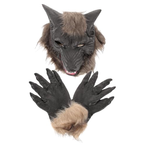 FOMIYES Wolfkopf und Gruselige Handschuhe Dunkelgraues Roleplay Kostüm für Halloween Party Unisex Wolf Kopf Verkleidung für Karneval und Themenfeiern FOMIYES Wolfkopf und Gruselige Handschuhe Dunkelgraues Roleplay Kostüm für Halloween Party Unisex Wolf Kopf Verkleidung für Karneval und Themenfeiern von FOMIYES