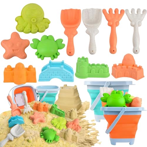 12 Stück Sandspielzeug Set Kinder, Sandkasten Spielzeug mit Faltbar Eimer Sandformen Sandschaufel Strandharke Gießkanne, Wasserspielzeug Mädchen Junge, Strand Spielzeug ab 3 4 5 6 7 Jahre Geschenk (A) von FONDUO