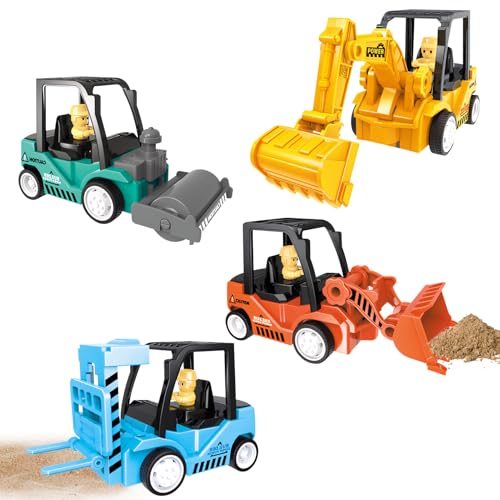 FONDUO Bagger Spielzeug Sandspielzeug Auto Sandkasten Spielzeug, Bulldozer, Bagger, Straßenwalze, Gabelstapler Spielzeugautos für Kinder, Auto Sand Toys Geschenk für Jungen (A) von FONDUO