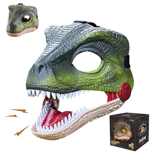 FONDUO Dino Maske Halloween Maske mit Sound Effekten Beweglichem Kinn Offener Mund, Scream Maske Dinosaurier Maske Hart Eiskaltes Händchen für Halloween Cosplay Party (Dino) von FONDUO