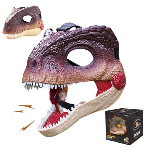 FONDUO Dino Maske Halloween Maske mit Sound Effekten Beweglichem Kinn Offener Mund, Scream Maske Dinosaurier Maske Hart Eiskaltes Händchen für Halloween Cosplay Party (Dino A) von FONDUO