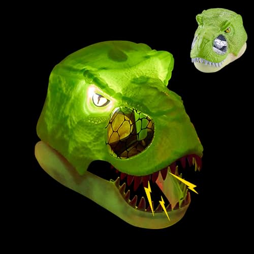 FONDUO Dino Maske Halloween Maske mit Sound Effekten Beweglichem Kinn Offener Mund, Scream Maske Dinosaurier Maske Hart Eiskaltes Händchen für Halloween Cosplay Party (Nachtbeleuchtung) von FONDUO