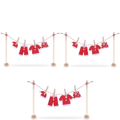 Wichtel Zubehör, 12pcs Weihnachten Deko Wichtel Set mit Mini Kleidung Wäscheklammer Wäscheleine, Miniatur Puppenhaus Zubehör, Zubehör für DIY Wichteltür (3 Stück) von FONDUO