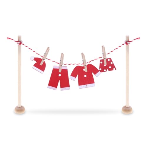 Wichtel Zubehör, 12pcs Weihnachten Deko Wichtel Set mit Mini Kleidung Wäscheklammer Wäscheleine, Miniatur Puppenhaus Zubehör, Zubehör für DIY Wichteltür (A) von FONDUO