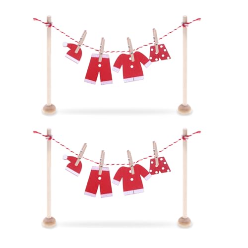 Wichtel Zubehör Weihnachten Deko, 12pcs Miniatur Wichtel Set mit Wäscheständer Wäscheleine Kleidung, Weihnachten Wichtel Zubehör für Wichteltür und Puppenhaus (2 Stück) von FONDUO