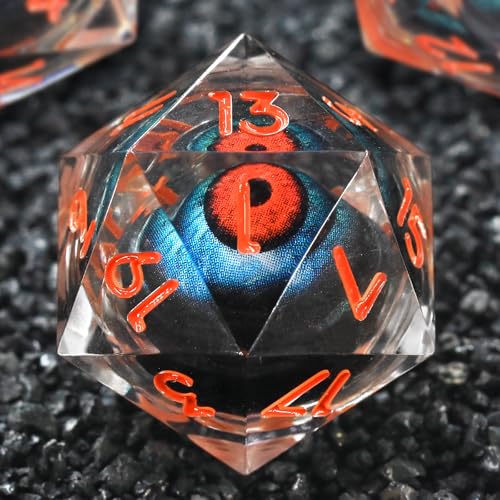 FONVGOGO DND Würfel Set Bewegliche Auge Harz Dungeons and Dragons Würfel 7 Stück Polyedrische Flüssiger Kern D&D Würfel Spielwürfel mit Geschenkbox DND Dice Set (Augäpfel Orange) von FONVGOGO