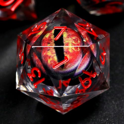 FONVGOGO DND Würfel Set Bewegliche Drachenauge Harz Dungeons and Dragons Würfel 7 Stück Polyedrische D&D Würfel Spielwürfel mit Geschenkbox DND Dice Set (Drachenauge Rot) von FONVGOGO