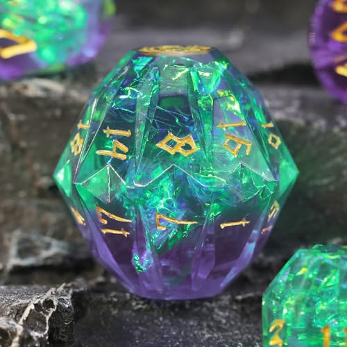 FONVGOGO DND Würfel Set Stonehenge Harz Dungeons and Dragons Würfel 7 Stück Polyedrische D&D Würfel Spielwürfel DND Dice Set (S-Grün und Gold) von FONVGOGO