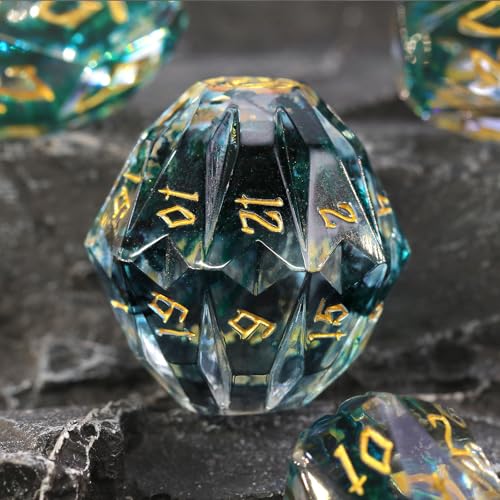 FONVGOGO DND Würfelset Stonehenge Harz Dungeons and Dragons Würfel 7 Stück Polyedrische D&D Würfel mit Geschenkbox DND Dice Set (S-Schwarz und Gold) von FONVGOGO