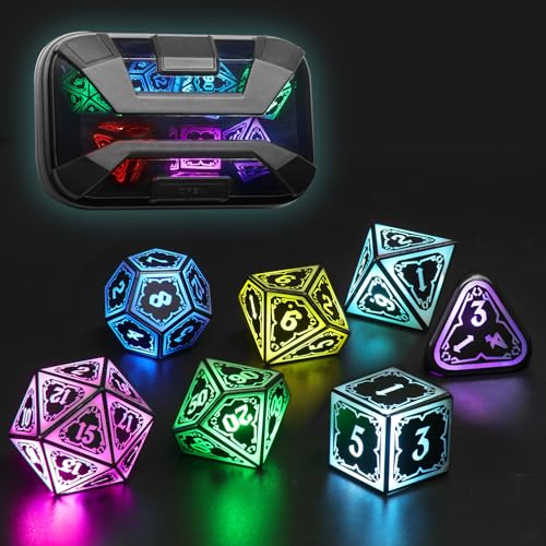 FONVGOGO Kabelloses Beleuchtetes DND Würfel für Dungeons und Dragons, Cooles LED D&DWürfelset, Wiederaufladbare 7-farbige Polyedrisches Würfel für DND Geschenke und Zubehör (Astralsplitter Schwarz) von FONVGOGO