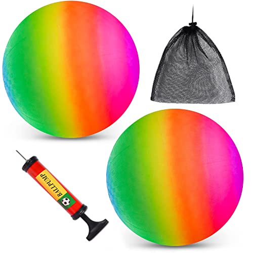 FORMIZON 2 Stück Bouncy Kickball, Kinder Spielball, PVC Regenbogen Ball, Fußball Softball, Strandball mit Pumpe, Kinderball für Drinnen und Draußen, Saft und Durable Bouncy Ball für Kinder Geschenk von FORMIZON