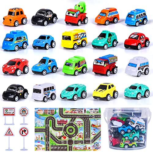 FORMIZON 20 Stück Mini Auto Spielzeug, Auto Spielzeug Setmit Spielteppich, Pull Back Autos Spielzeug Autos für Kleinkinder ab 3 4 5 Jahren Jungen Mädchen, Buntes Kleine Geschenk für Kinder von FORMIZON