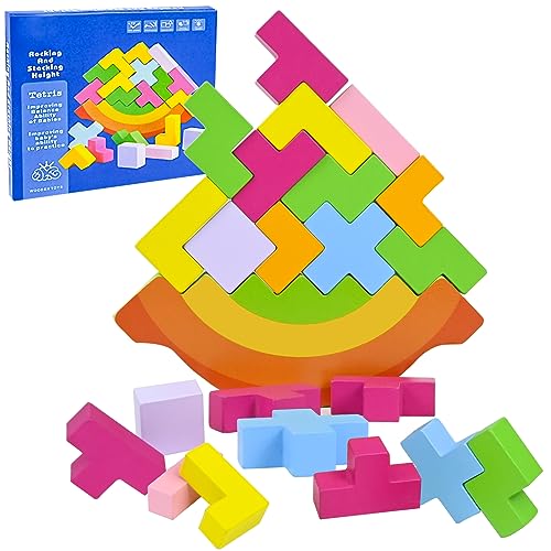 FORMIZON 20 Tetris Balance Spielzeug, Holz Stapeln Spielzeug für Kinder, Stapelspiel, Balance Motorikspielzeug, Bunt Stapelblöcke Balancing Spiel, Puzzlespiel Geschenke für Jungen Mädchen ab Jahre 3+ von FORMIZON