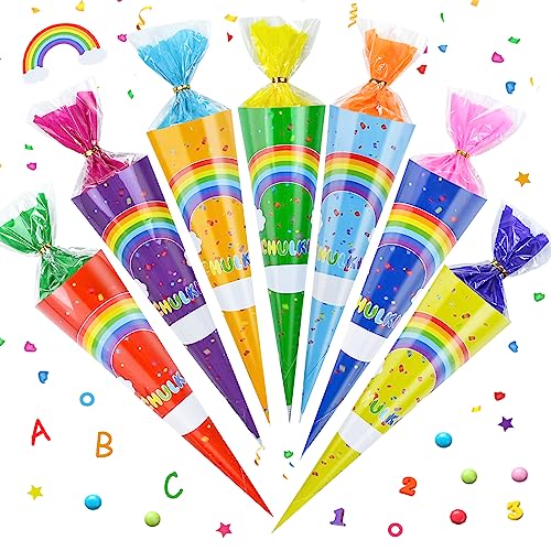 FORMIZON 7 Stücke Geschwisterschultüte, 7 Farben Geschenkverpackung Zuckertüte 20cm, Faltbare Zuckertüte für die Einschulung zum Schulanfang, Geschenkverpackung mit Namen für Schulanfänger von FORMIZON