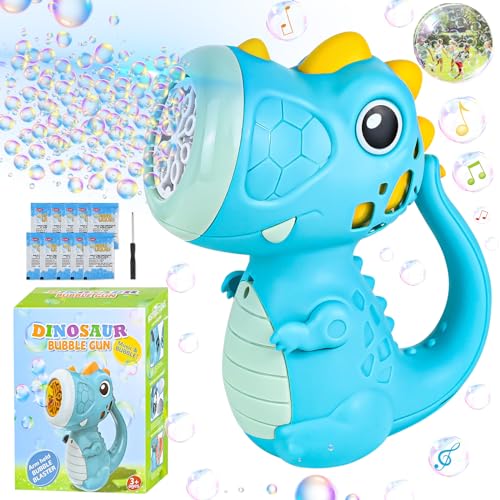 FORMIZON Automatische Seifenblasenpistole, Dinosaurier Seifenblasenmaschine mit Musik und Licht, Bubble Gun mit 10 Beutel Seifenblasenlösung, Seifenblasen Pistole für Kinder/Geburtstag(Dinosaurier) von FORMIZON