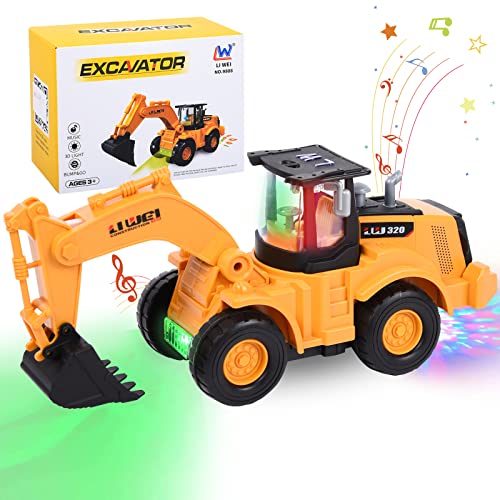 FORMIZON Bagger Spielzeug, Schaufelbagger, Baustellenauto Kinder, Automatisches Gehen Bagger mit Sound und Licht, Bagger Baufahrzeug Spielzeug Geschenk mit Musik für Kinder 3 4 5 6 7 8 Jahre (Bagger) von FORMIZON