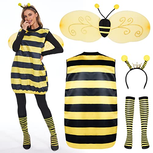 FORMIZON Bienen Kostüm Damen, Bienenkostüm Erwachsene mit Biene Haarreif, Flügel, Beinärme, Hummel Faschingskostüme für Damen Herren Karneval Dress Up Party Cosplay (Hummel, M) von FORMIZON