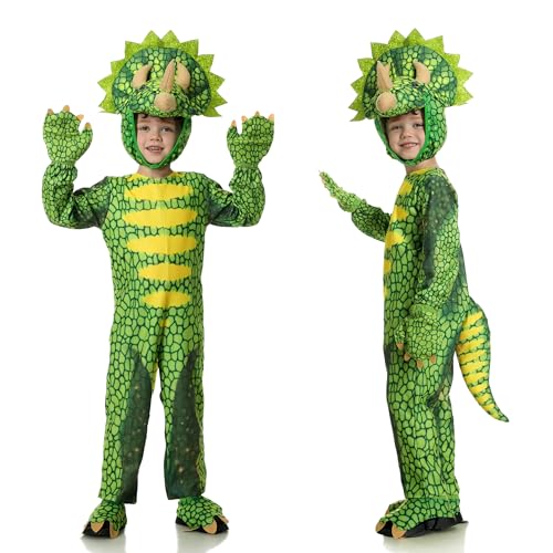 FORMIZON Dino Kostüm Kinder, Dinosaurier Tier Kostüm für Jungen Mädchen Unisex, Triceratops Kostüm Jumpsuits Pyjamas mit Tail, T Rex Dinosaurier Onesie für Kinder Karneval Cosplay von FORMIZON