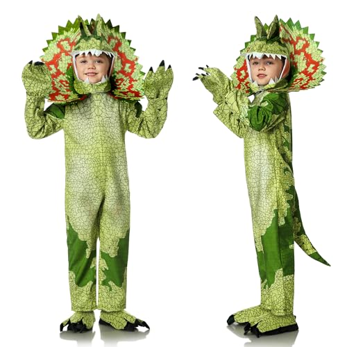 FORMIZON Dino Kostüm Kinder, Dinosaurier Tier Kostüm für Jungen Mädchen Unisex, Triceratops Kostüm Jumpsuits Pyjamas mit Tail, T Rex Dinosaurier Onesie für Kinder Karneval Cosplay Faschingskostüme von FORMIZON