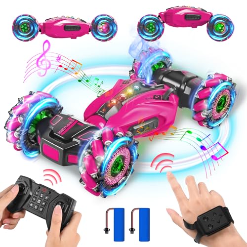 FORMIZON Gestenoperation RC Auto Kinder, Handgesteuertes Auto, 4WD RC Stunt Car, Drift Twist Car, Doppelseitige Rotierende Ferngesteuertes Auto mit Sprühen, Musik und Lichterm 360° Drehung(Rosa) von FORMIZON