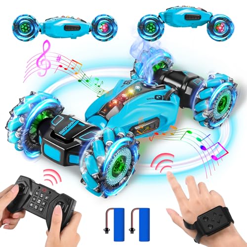 FORMIZON Gestenoperation RC Auto Kinder, Handgesteuertes Auto, 4WD RC Stunt Car, Drift Twist Car, Doppelseitige Rotierende Ferngesteuertes Auto mit Sprühen, Musik und Lichterm 360° Drehung(Blau) von FORMIZON