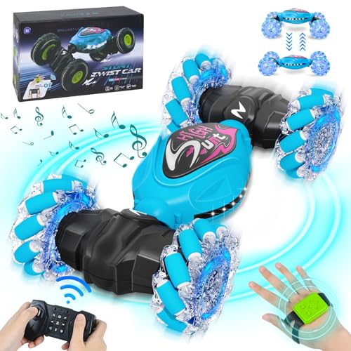 FORMIZON Ferngesteuertes Auto mit Handsteuerung, 2.4GHz 4WD RC Auto mit Licht und Musik, 360° RC Stunt Car Offroad Geschenk für Junge Mädchen (Blau) von FORMIZON