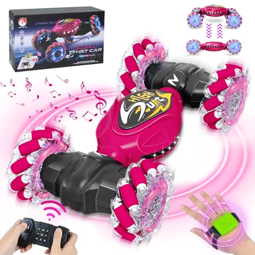 FORMIZON Ferngesteuertes Auto mit Handsteuerung, 2.4GHz 4WD RC Auto mit Licht und Musik, 360° RC Stunt Car Offroad Geschenk für Junge Mädchen (Rosa) von FORMIZON