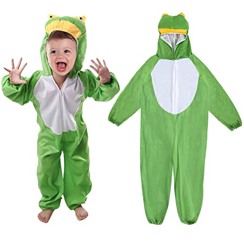 FORMIZON Frosch Kostüm für Kinder, Grün Frosch Ganzkörper-Kostüm mit Kapuze, Frosch Kostüme für Jungen und Mädchen, Kinder Tierkostüme für Fasching, Mottoparty Karneval Party Verkleidung (105CM) von FORMIZON