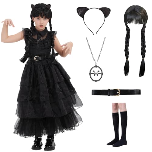 FORMIZON Gothic Kleid Kostüm Kinder Schwarz Tüllrock Kleid Gothic Kleidung Kostüm für Kinder Halloween Karneval Cosplay Party (120) von FORMIZON