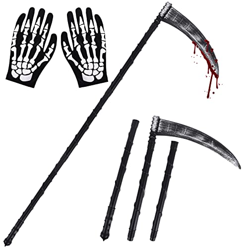 FORMIZON Halloween Sensenmann Sense Set, Halloween Sense Waffen Requisite Horror Sensenmann Sense Zubehör mit Sensenmann Sense und Skelett Handschuhen für Halloween Kostüm Accessoires von FORMIZON