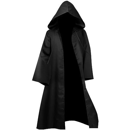 FORMIZON Halloween Umhang Herren, Halloween Umhang mit Kapuze für Erwachsene, Halloween Kostüm Gewand Schwarz, Mittelalterliches Kostüm Hoodies Robe, Halloween Karneval Cosplay Outfit Erwachsene (XXL) von FORMIZON