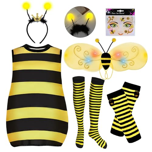 FORMIZON Hummel Kostüm Erwachsene, Große Größen Bienenkostüm Erwachsene, Biene Kostüm mit Glühende Flügel und Haarbänder, Faschingskostüme für Erwachsene Karneval Dress Up Party Cosplay (Hummel, L) von FORMIZON