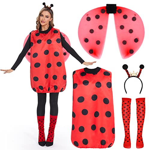 FORMIZON Marienkäfer Kostüm Erwachsene, Ladybug Kostüm mit Marienkäfer Haarreif, Flügel, Beinärme, Marienkäferkostüm Outfit für Damen Herren Karneval Dress Up Party Cosplay von FORMIZON